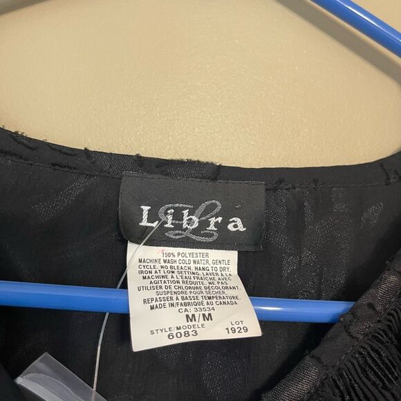 Libra Vintage Sheer Floral Textured Black Frill Cuff Button Up Blouse Medium - Picture 7 of 13